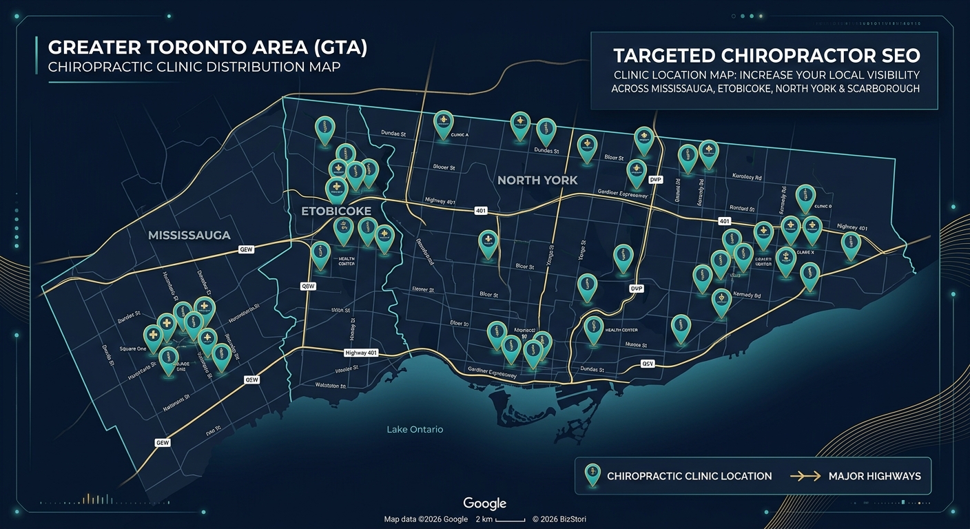 Chiropractic clinics across Toronto GTA neighbourhoods — SEO targeting map