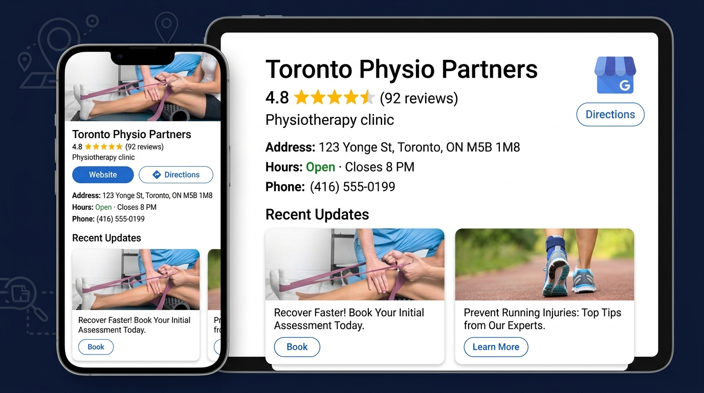 Optimised Google Business Profile for a Toronto physiotherapy clinic — local SEO setup